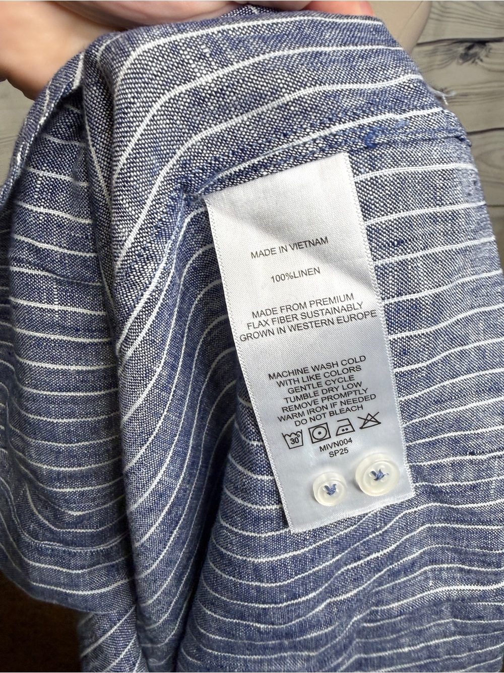 Quince Linen Blue and White Vertical Stripe Button-Down Shirt - Picture 5 of 5